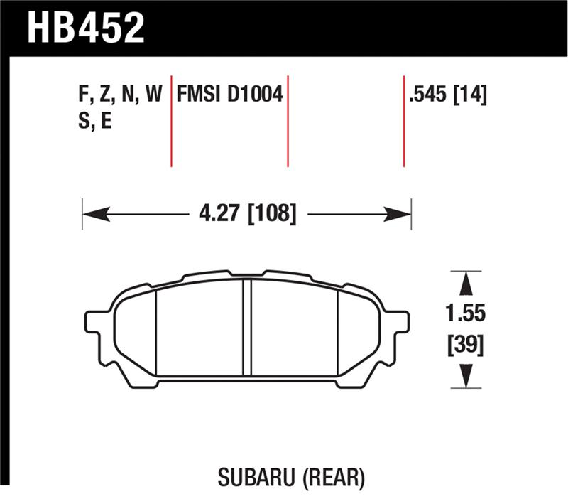 Subaru WRX Brake Pad Set - Rear - Hawk Performance - HPS Performance Street Compound - `03-`05